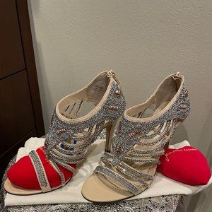 Jean-Michel Cazabat High Heel Sandal-Cheri-Nude Leather and Chain Metal US 7